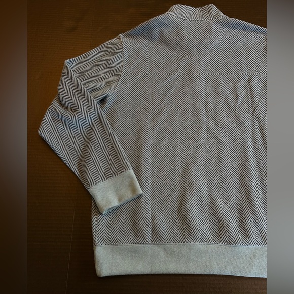 Lands' End Men's Bedford Rib Quarter Zip Pullover Sweater Blue Herringbone L - Picture 11 of 13